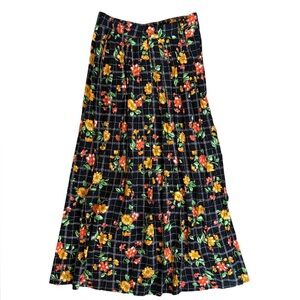 Cottagecore vintage floral pleated midi skirt